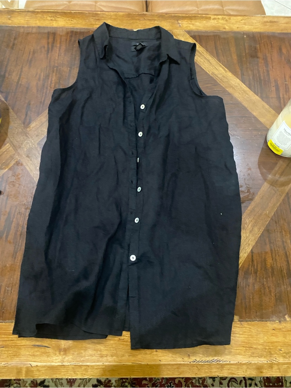 Tahari Black Linen Top with Collar